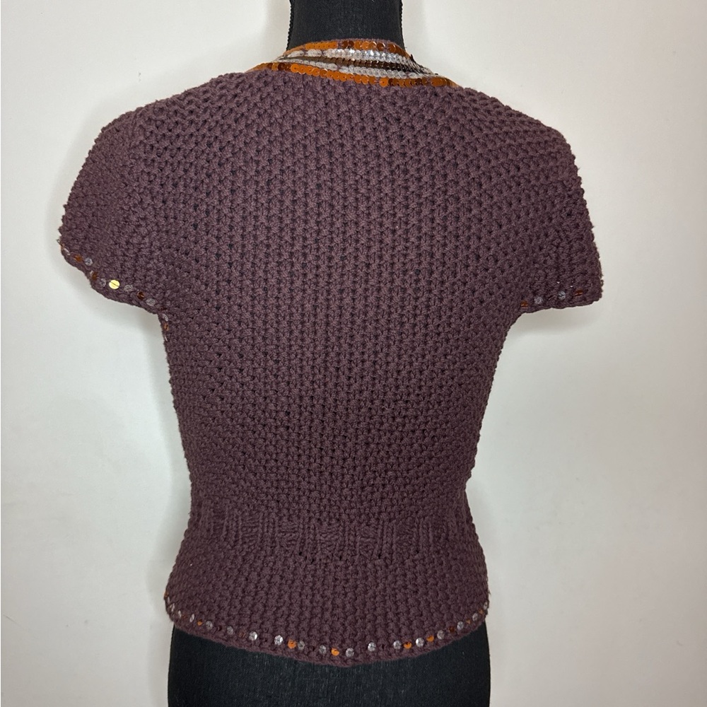 Y2K Bebe Brown Sequin Knit Tie Front Cardigan – Size M - Picture 5 of 6